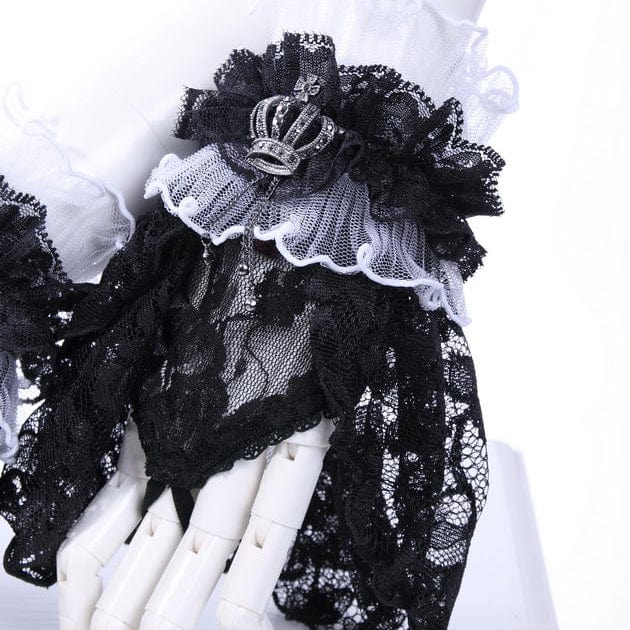 RNG Women's Gothic Crown Half-finger Ruffled Lace Gloves White