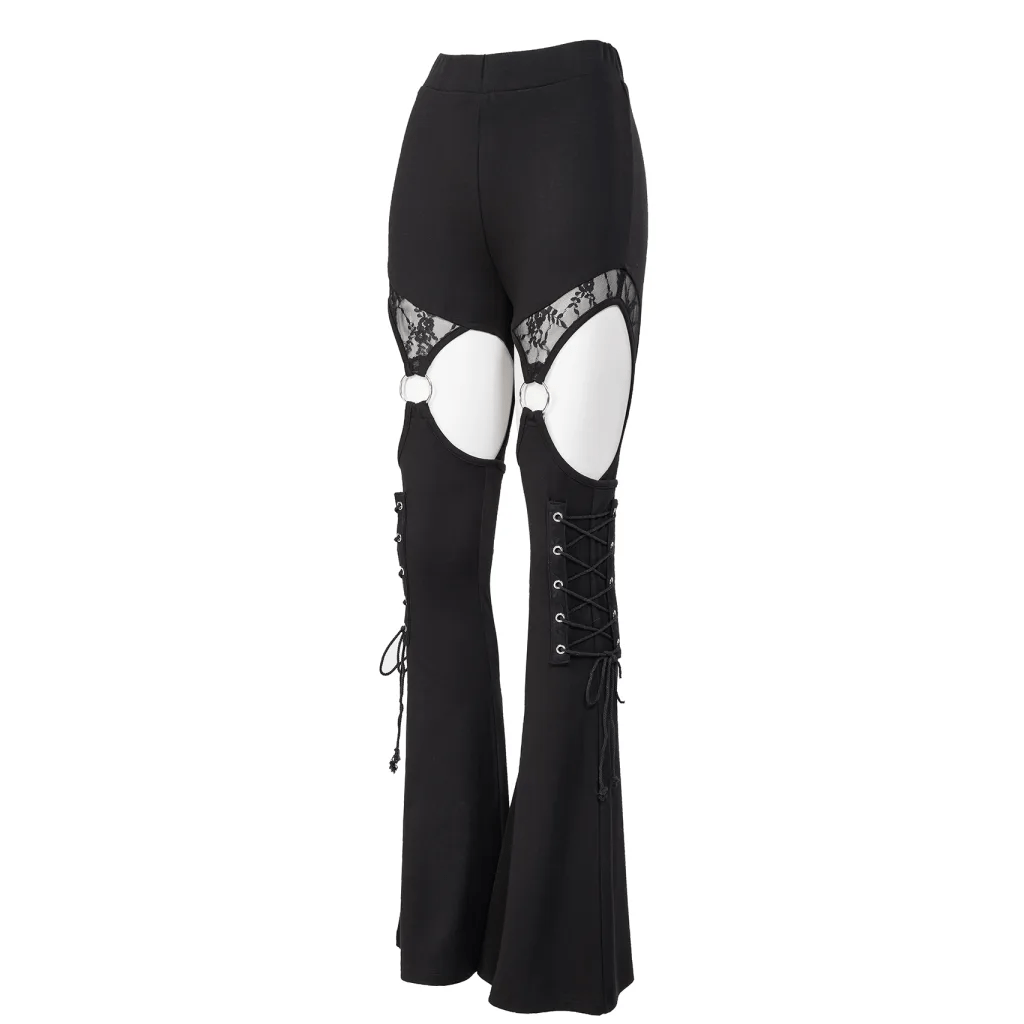 RNG Women's Gothic Cutout Lace Splice Flared Pants