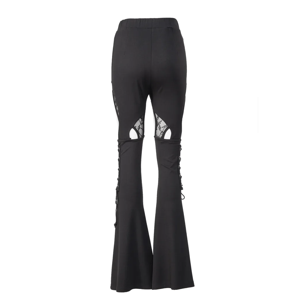 RNG Women's Gothic Cutout Lace Splice Flared Pants