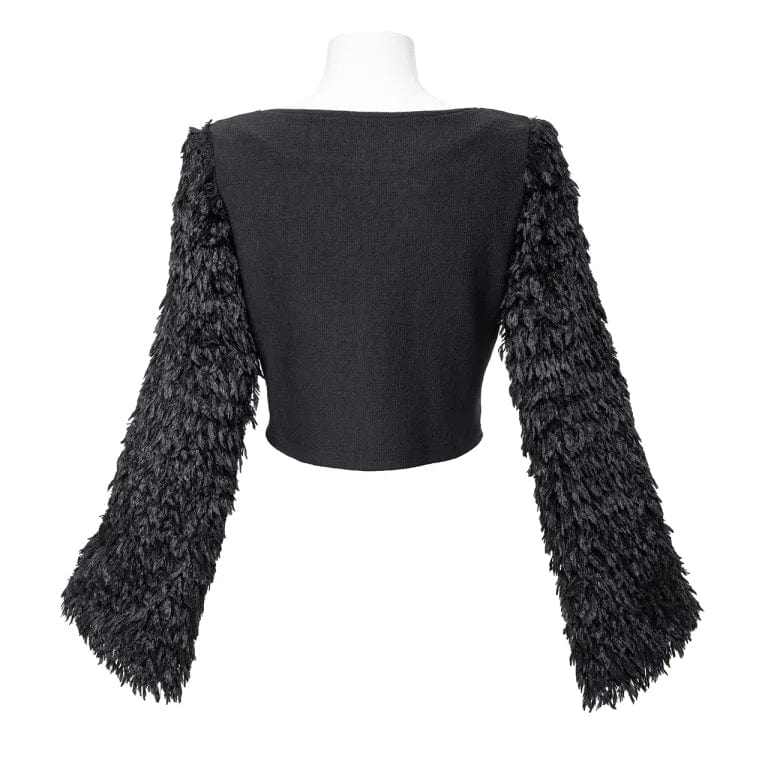 RNG Women's Gothic Faux Fur Splice Lace-up Crop Top