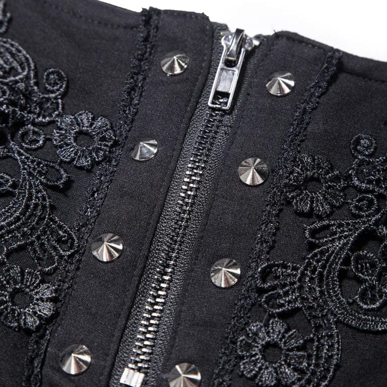 RNG Women's Gothic Floral Embroidered Studded Shorts
