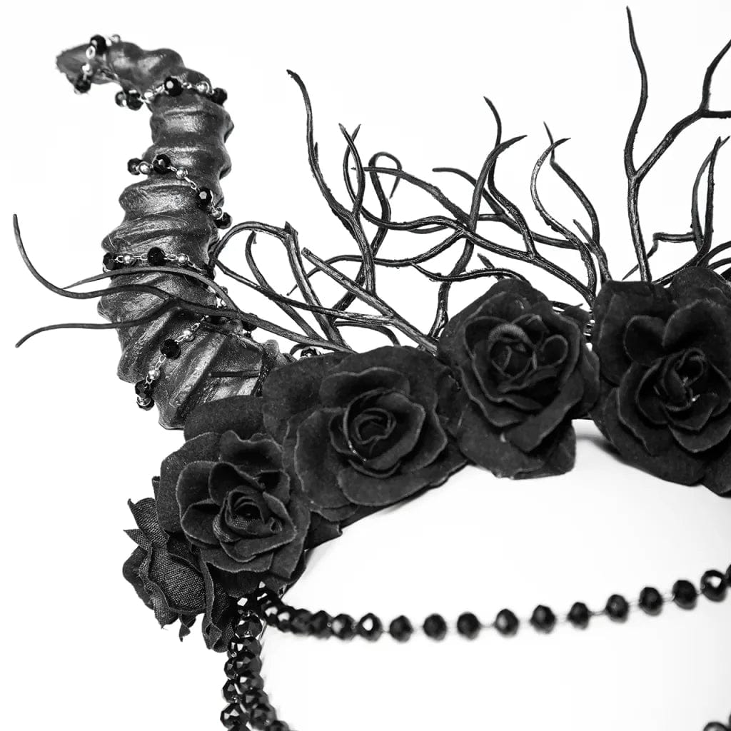 RNG Women's Gothic Horned Beaded Rose Headwear