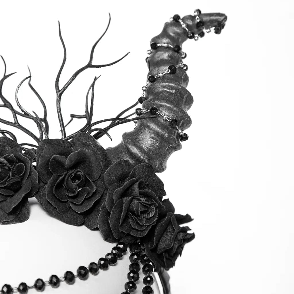 RNG Women's Gothic Horned Beaded Rose Headwear