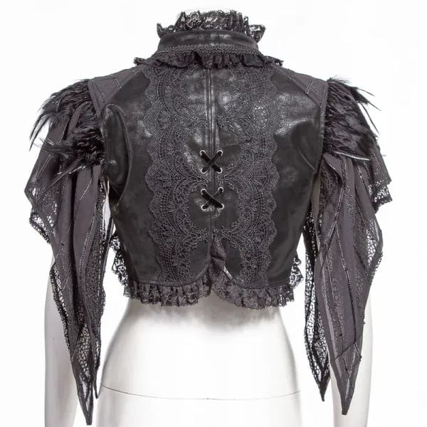 RNG Women's Gothic Irregular Lace Splice Faux Leather Cape