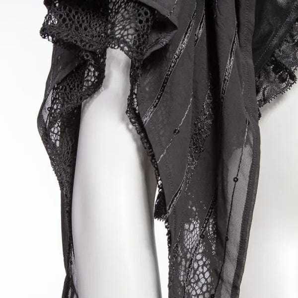 RNG Women's Gothic Irregular Lace Splice Faux Leather Cape