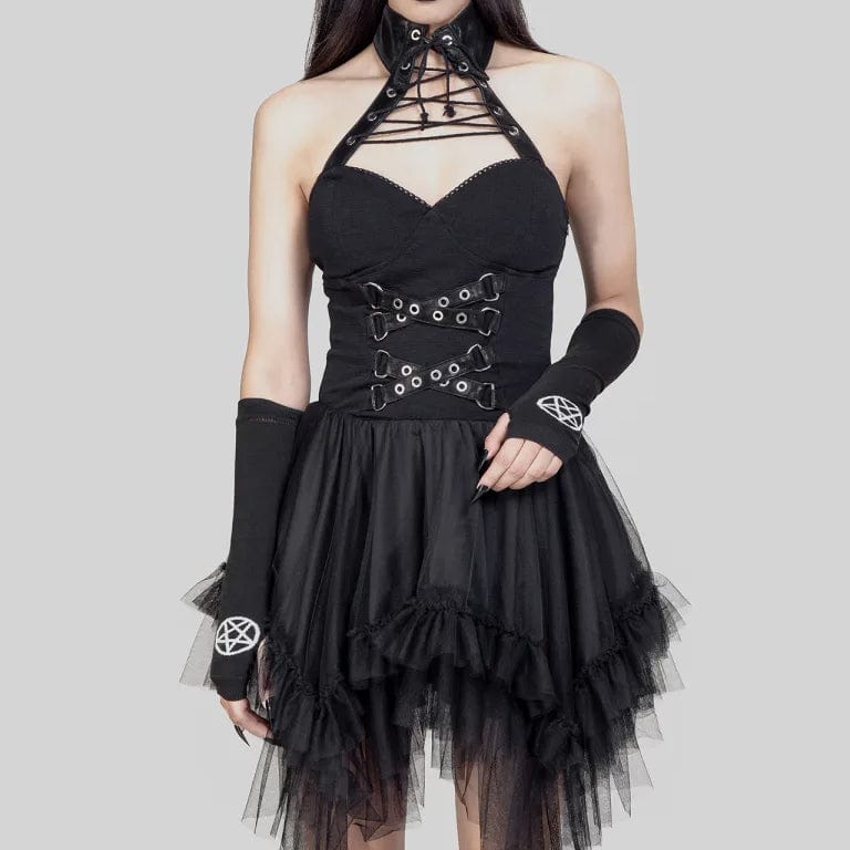 RNG Women's Gothic Irregular Ruffled Halterneck Dress