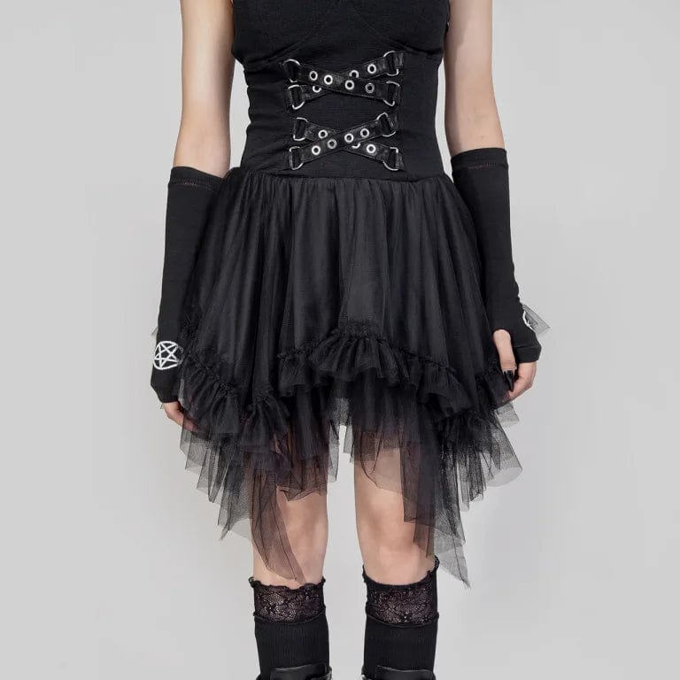 RNG Women's Gothic Irregular Ruffled Halterneck Dress