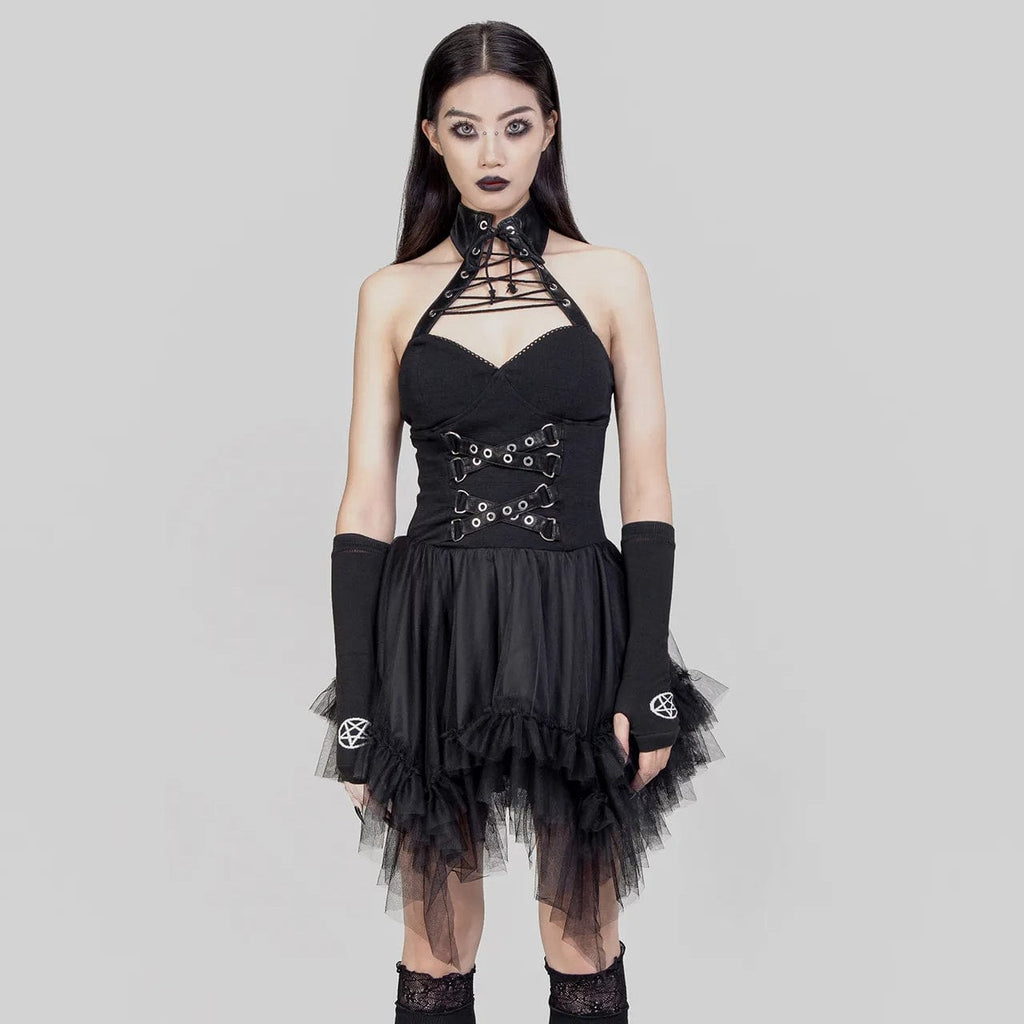 RNG Women's Gothic Irregular Ruffled Halterneck Dress