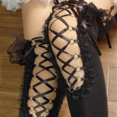 RNG Women's Gothic Lace Splice Lace-up Long Socks Black