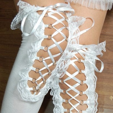 RNG Women's Gothic Lace Splice Lace-up Long Socks White