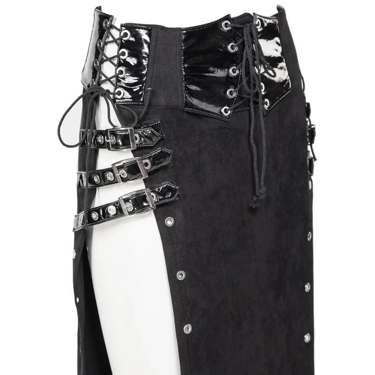 RNG Women's Gothic Lace-up Buckles Side Slit Skirt