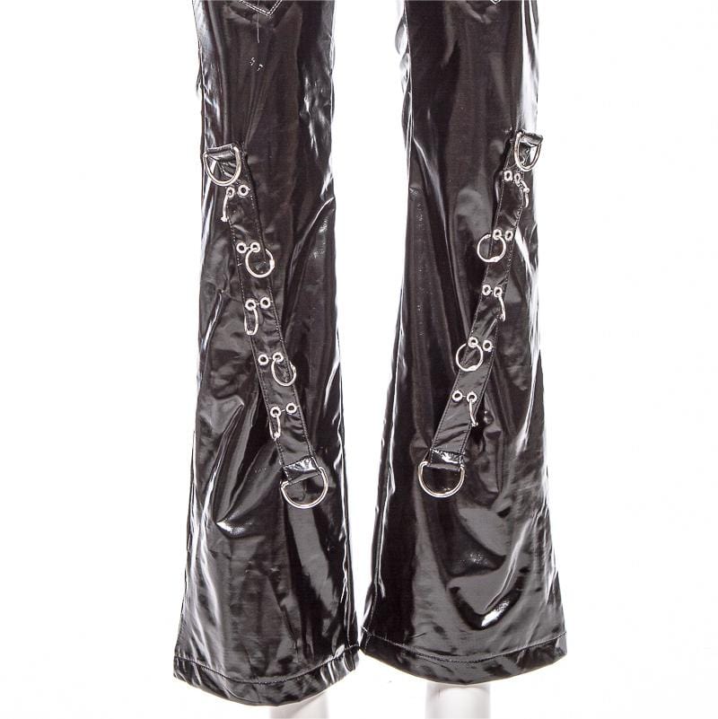 RNG Women's Gothic Lacing-up Flared Faux Leather Pants