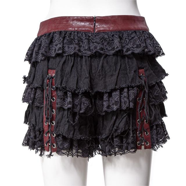RNG Women's Gothic Lacing-up  Splice Multi-layer Short Skirt