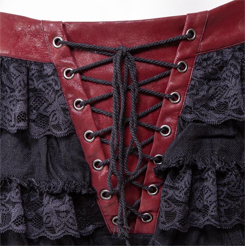 RNG Women's Gothic Lacing-up  Splice Multi-layer Short Skirt
