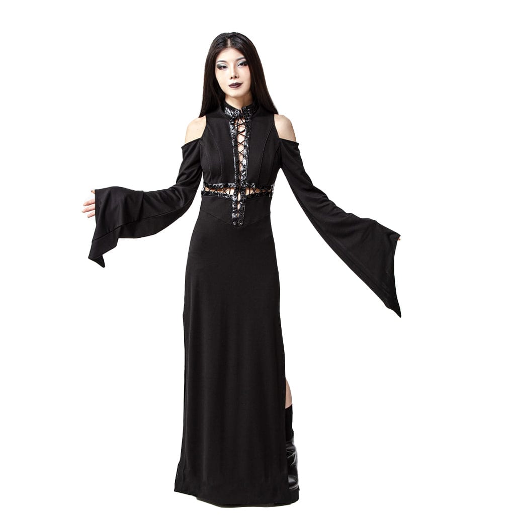 RNG Women's Gothic Lacing-up  Trumpet Sleeved Maxi Dress
