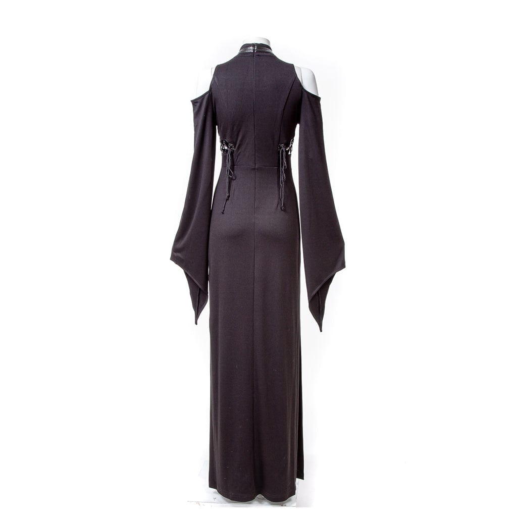 RNG Women's Gothic Lacing-up  Trumpet Sleeved Maxi Dress