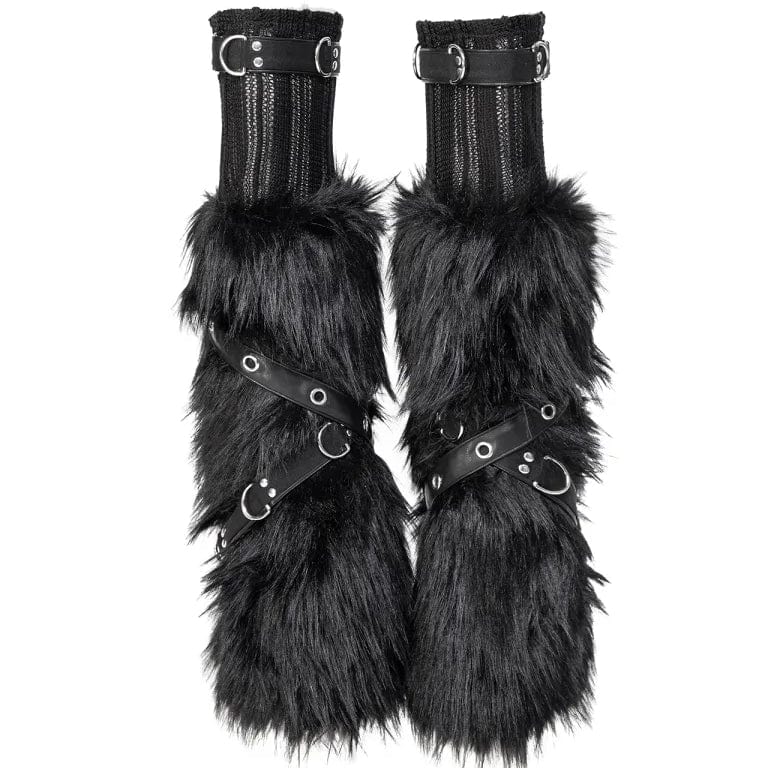 RNG Women's Gothic Mesh Splice Strap Faux Fur Leg Warmers