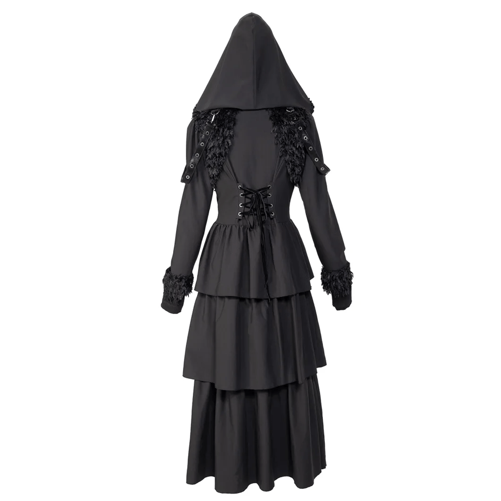 RNG Women's Gothic Plunging Flared Sleeved Split Coat with Hood