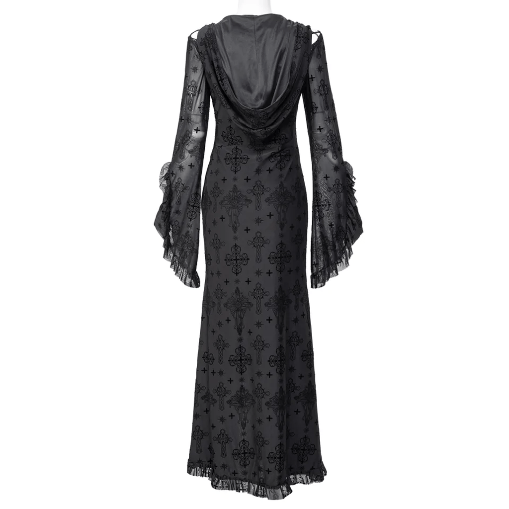 RNG Women's Gothic Plunging Flared Sleeved Split Dress with Hood