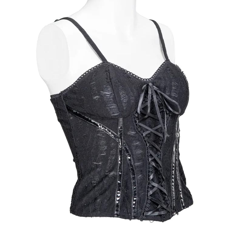 RNG Women's Gothic Ripped Lace-up Tank Top