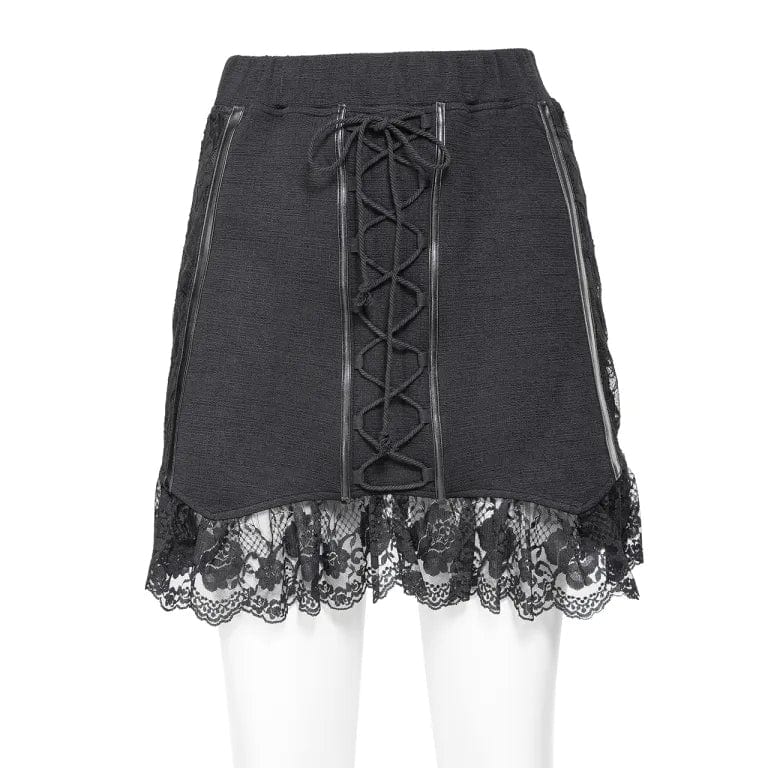 RNG Women's Gothic Ruffled Lace Splice Lace-up Skirt
