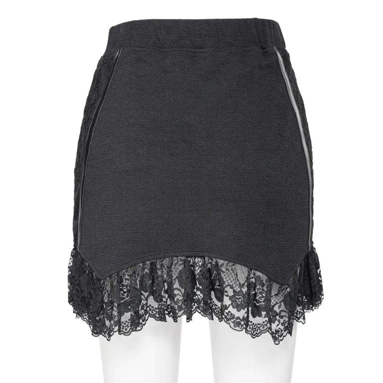 RNG Women's Gothic Ruffled Lace Splice Lace-up Skirt