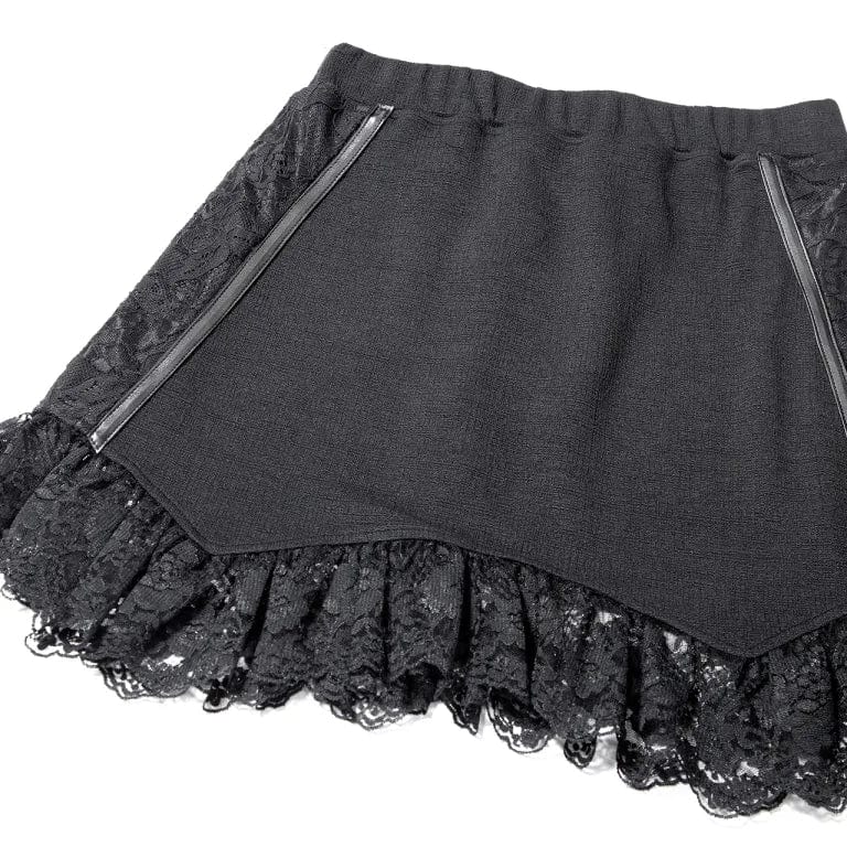 RNG Women's Gothic Ruffled Lace Splice Lace-up Skirt