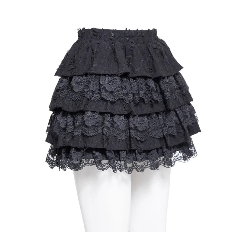 RNG Women's Gothic Ruffled Lace Splice Layered Skirt