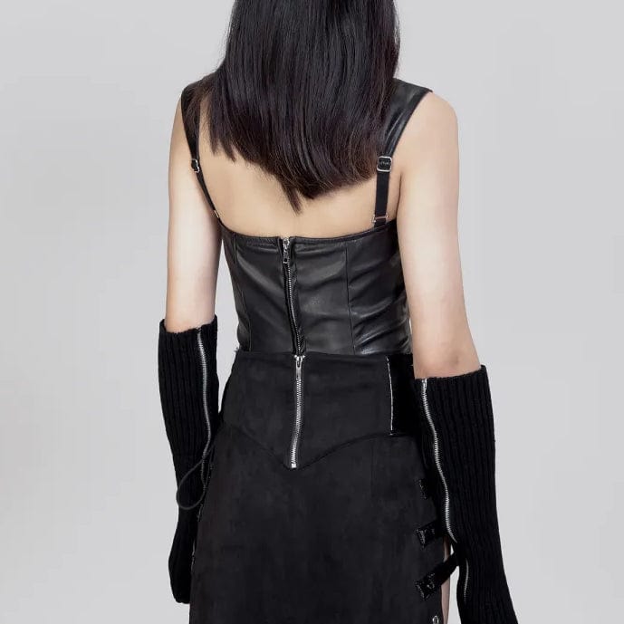 RNG Women's Gothic Stand Collar Cutout Faux Leather Vest