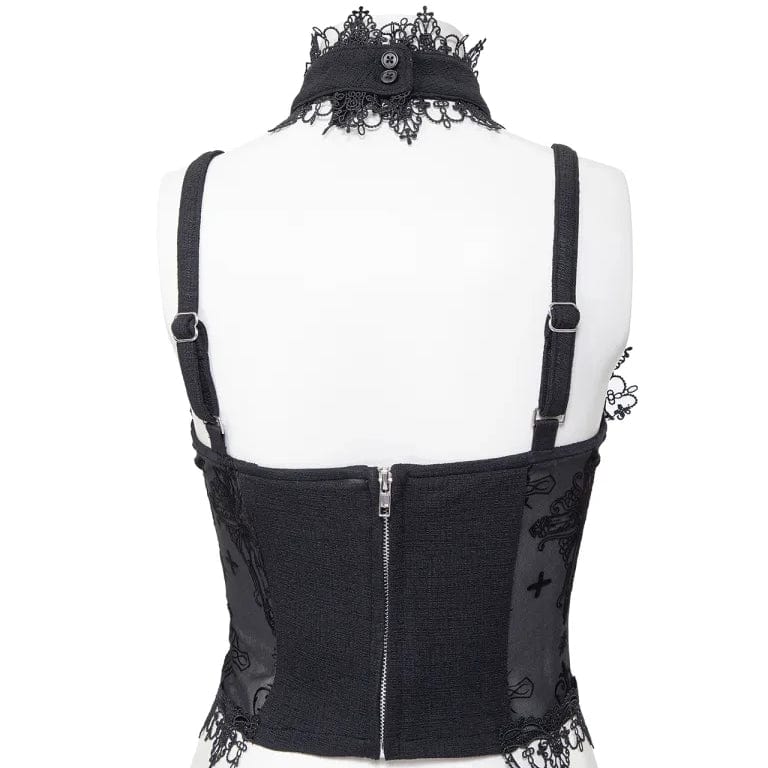 RNG Women's Gothic Stand Collar Mesh Splice Tank Top