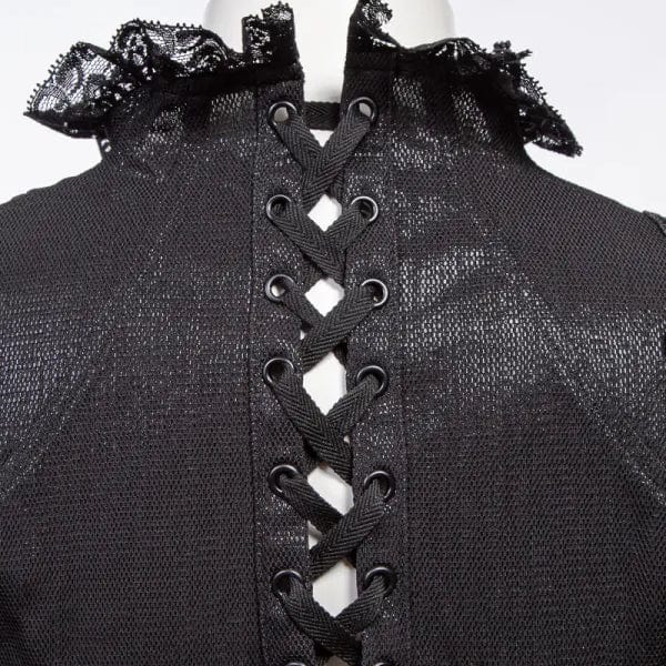 RNG Women's Gothic Stand Collar Puff Sleeved Lace Cape Black