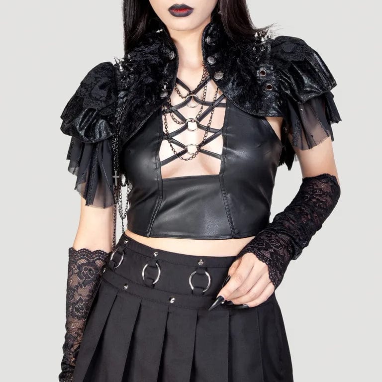 RNG Women's Gothic Stand Collar Studded Faux Leather Cape