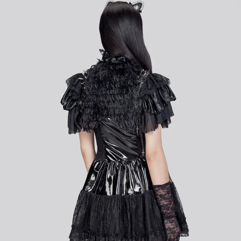 RNG Women's Gothic Stand Collar Studded Faux Leather Cape