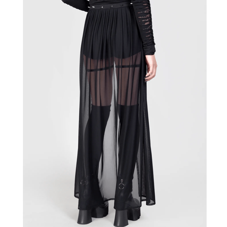 RNG Women's Gothic Studded Ruffled Mesh Overskirt