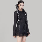 RNG Women's Gothic Turn-down Collar Lace Splice Shirt
