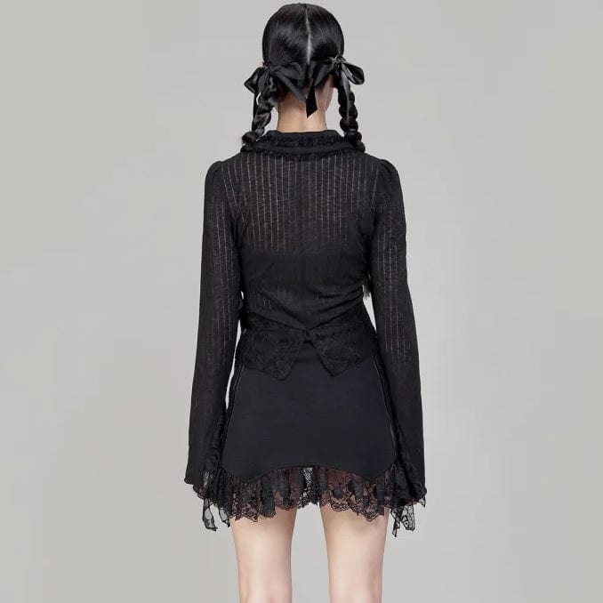 RNG Women's Gothic Turn-down Collar Lace Splice Shirt