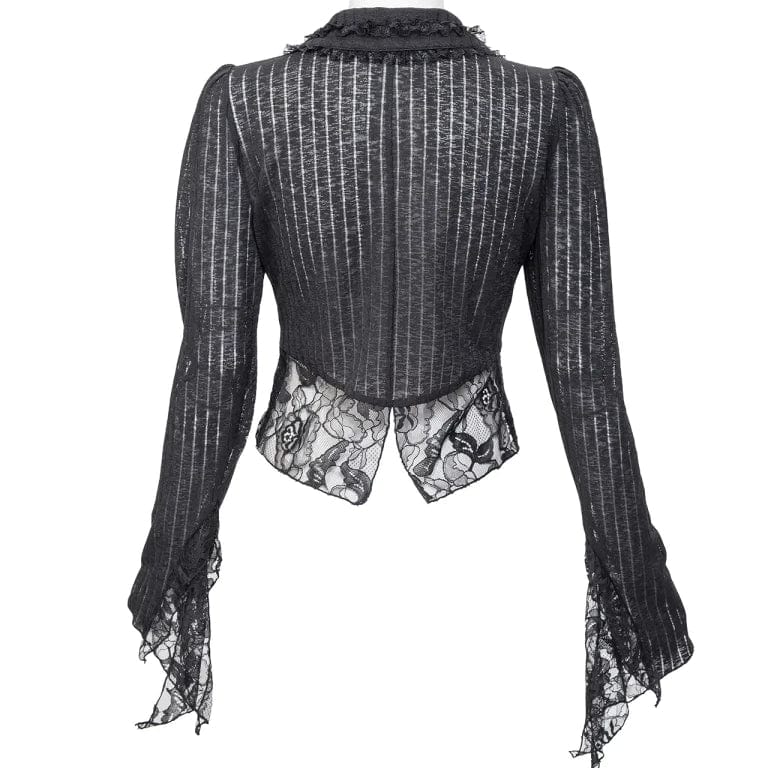 RNG Women's Gothic Turn-down Collar Lace Splice Shirt