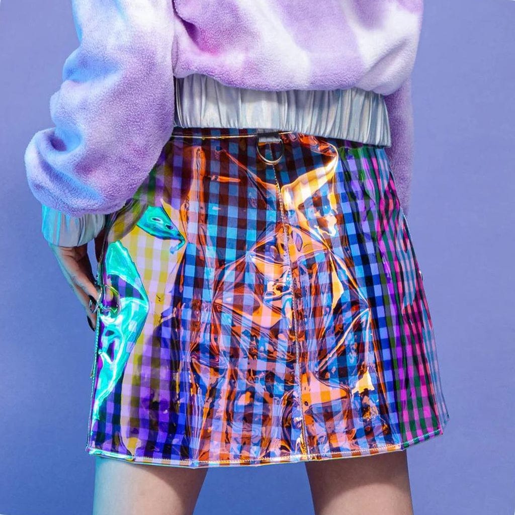 RNG Women's Grunge Contrast  Color Plaid Short Skirt