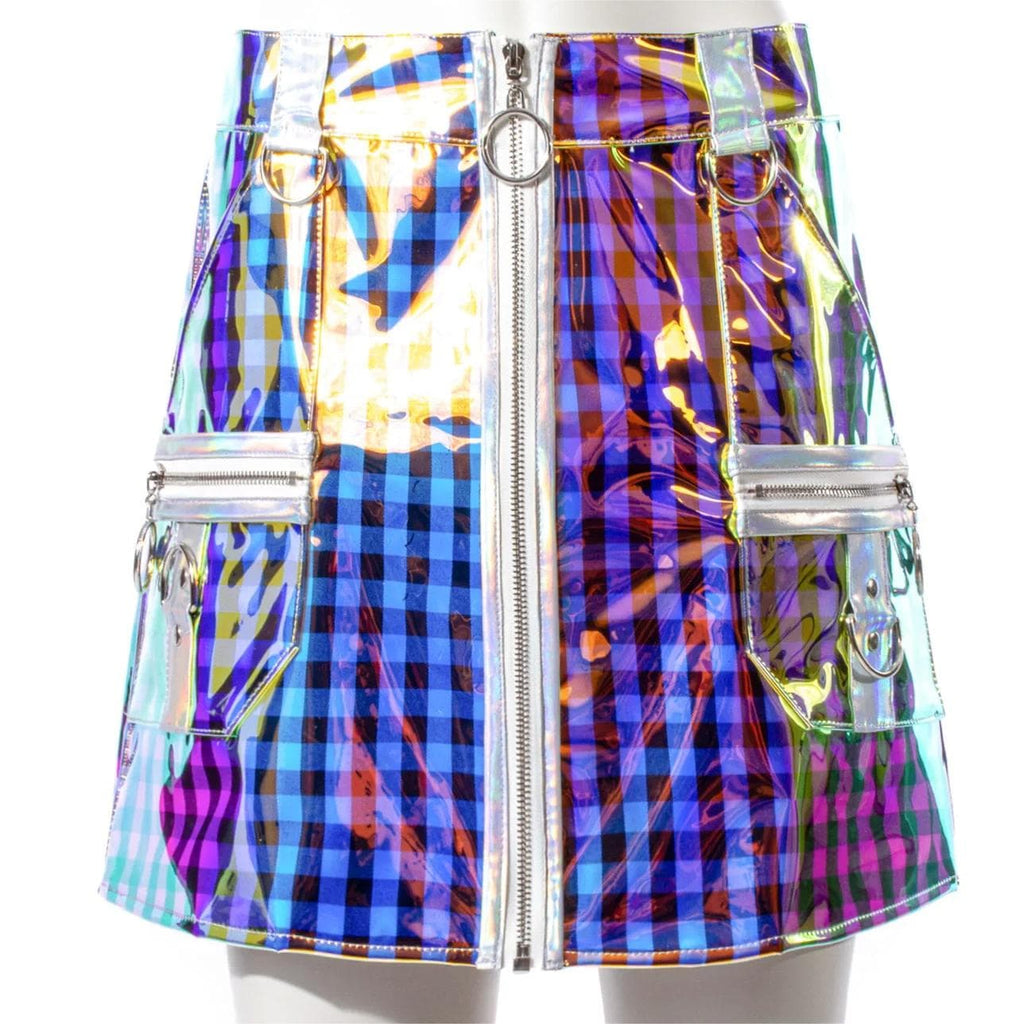 RNG Women's Grunge Contrast  Color Plaid Short Skirt