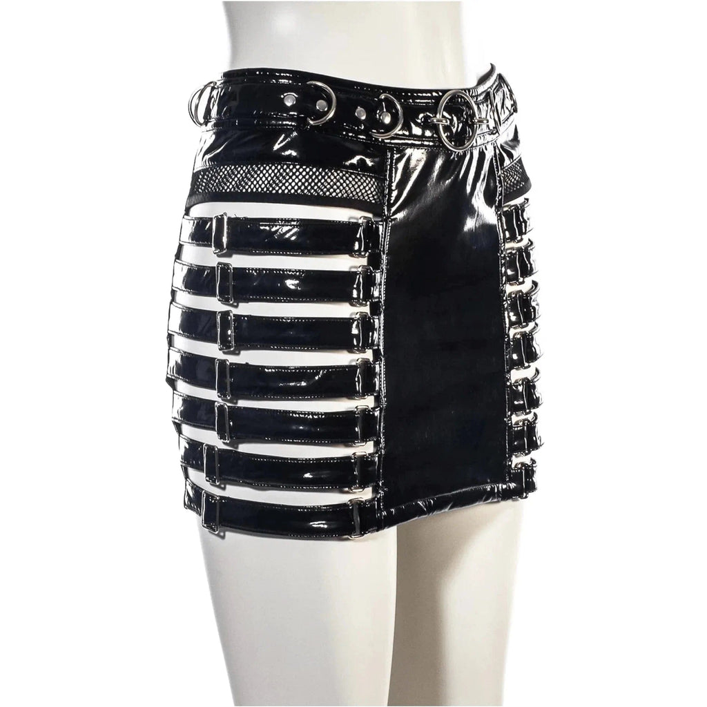 RNG Women's Grunge Cutout Patent Leather Skirt
