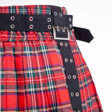 RNG Women's Grunge Eyelet Buckled Plaid Pleated Skirt Red