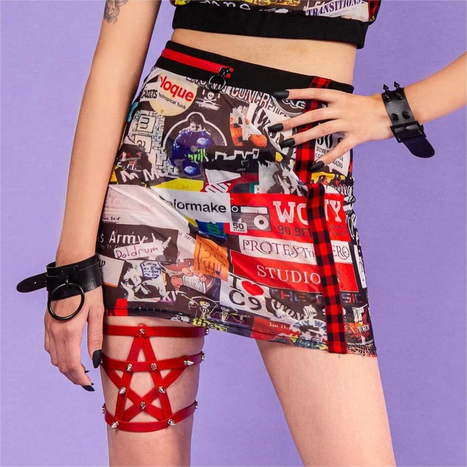 RNG Women's Grunge Graffiti  Printed Short Skirt