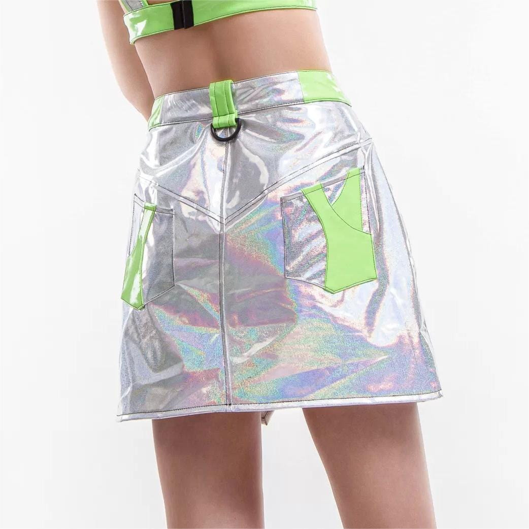 RNG Women's Grunge Luminous Front-zip Short Skirt