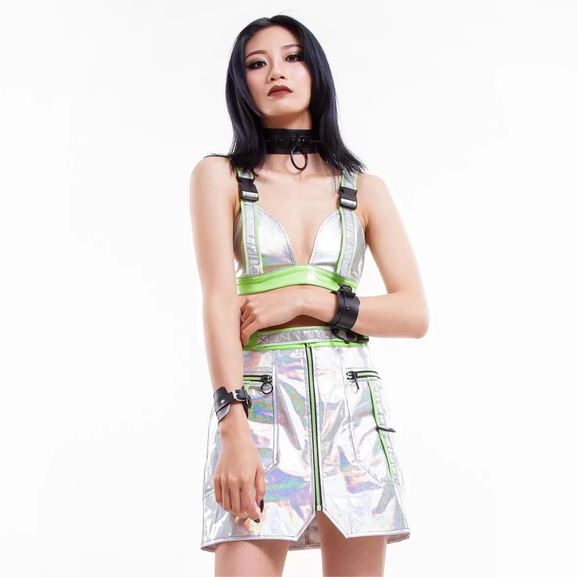 RNG Women's Grunge Luminous Front-zip Short Skirt