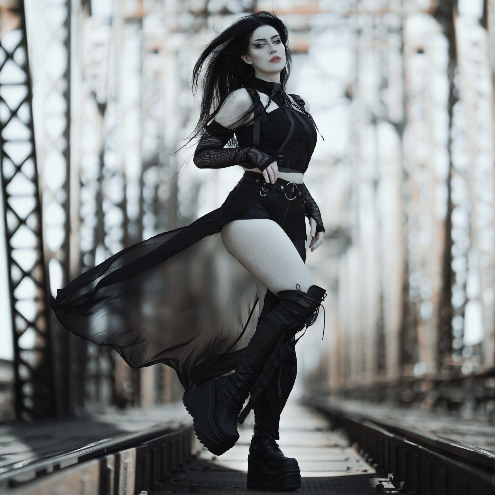 RNG Women's Grunge Ripped Straps Splice Bustier