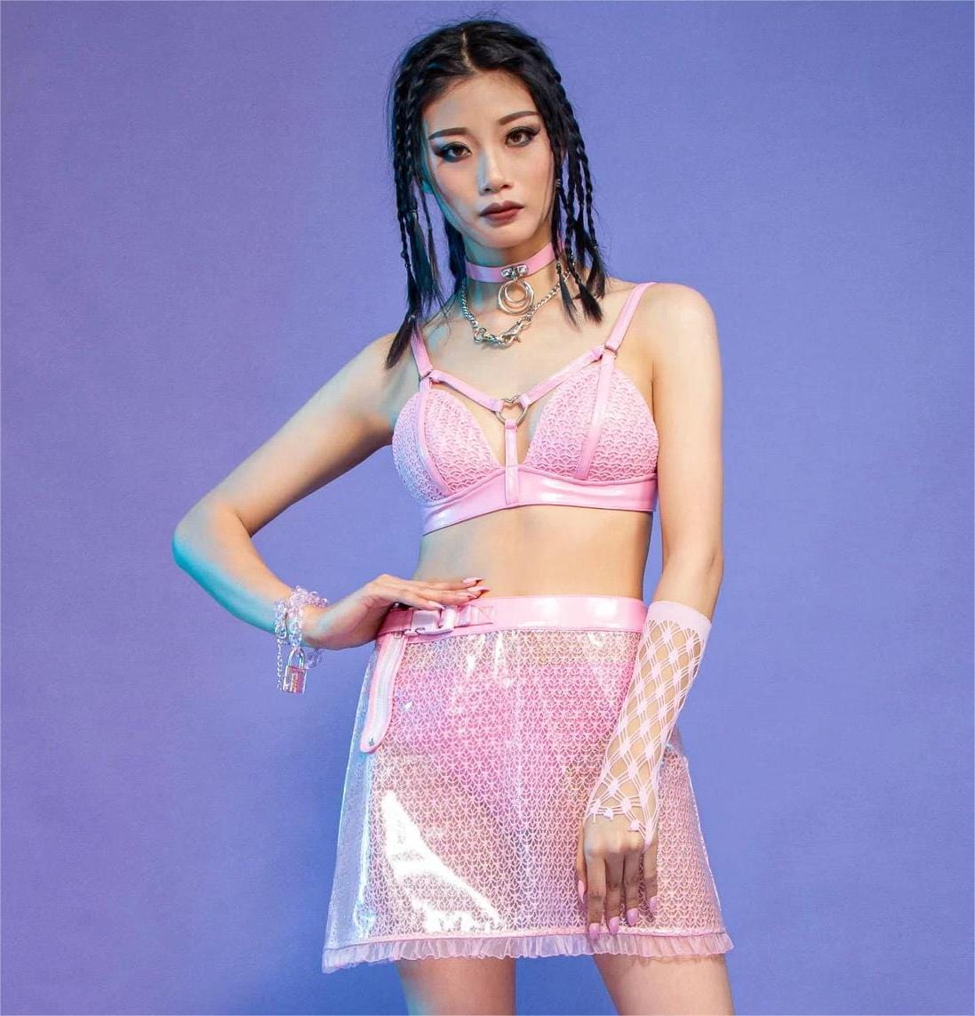 RNG Women's Grunge Sheer  Lace-trimmed Short Skirt