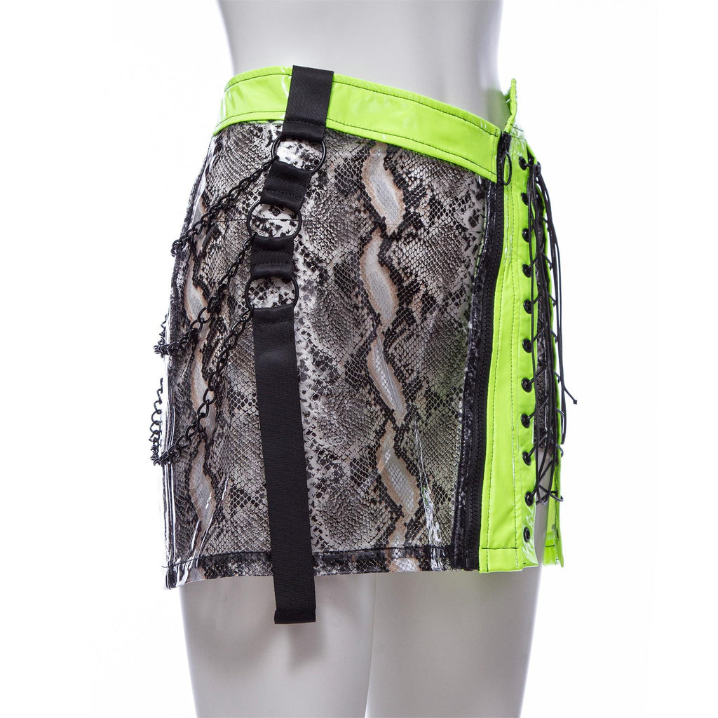 RNG Women's Grunge Snakeskin Printed Splice Faux Leather Skirt