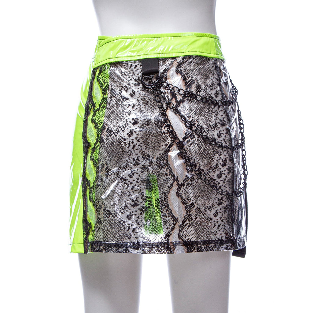RNG Women's Grunge Snakeskin Printed Splice Faux Leather Skirt