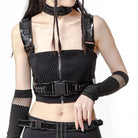 RNG Women's Punk Big-buckle Mesh Splice Vest