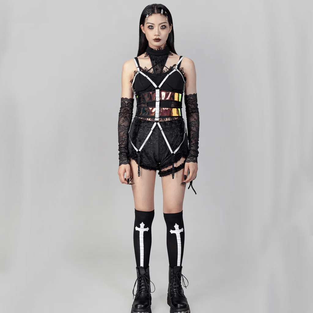 RNG Women's Punk Colorful Straps Mesh Body Harness